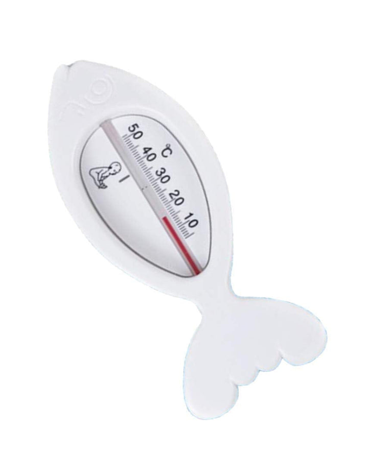 Fish-shaped floating bath thermometer for babies, ensures safe water temperature, easy to use, available in three colors.