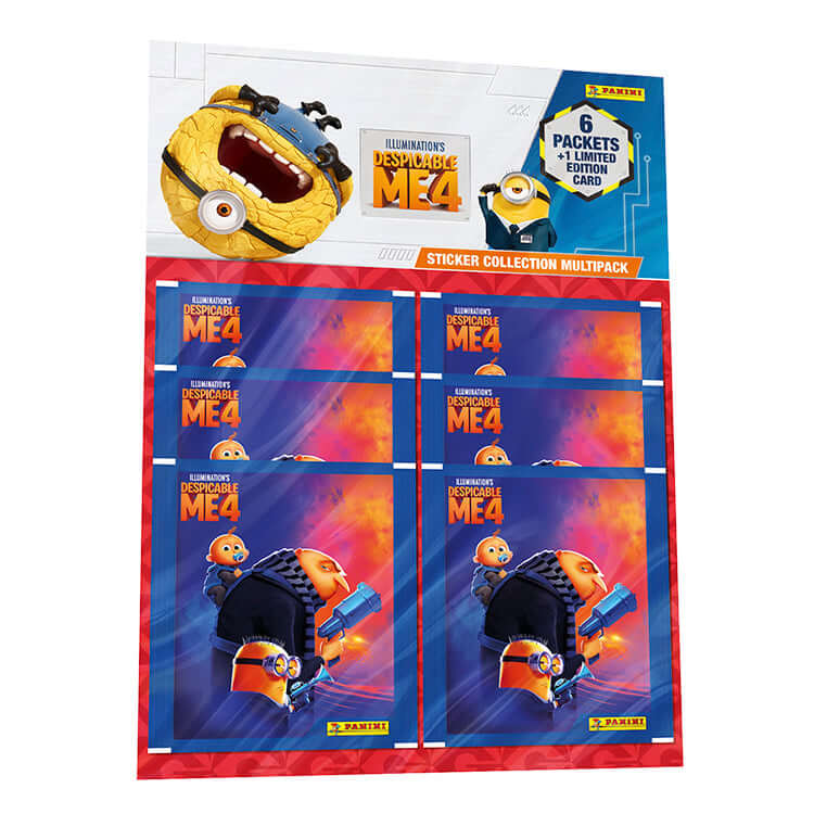 Despicable Me 4 Sticker Collection Multipack by Panini with 6 packets and 1 limited edition card featuring characters from the new movie.