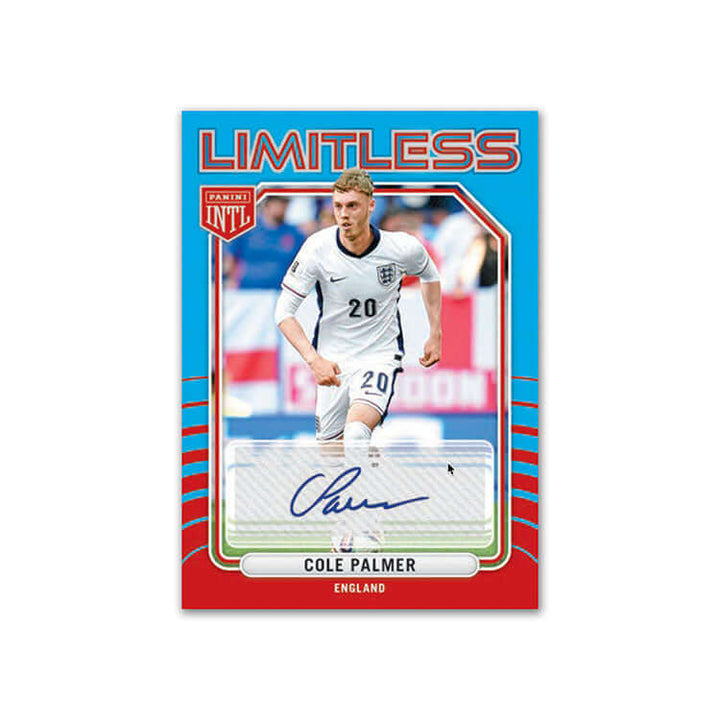England 2026 International Blaster Box Cole Palmer card featuring autograph and limitlessness design