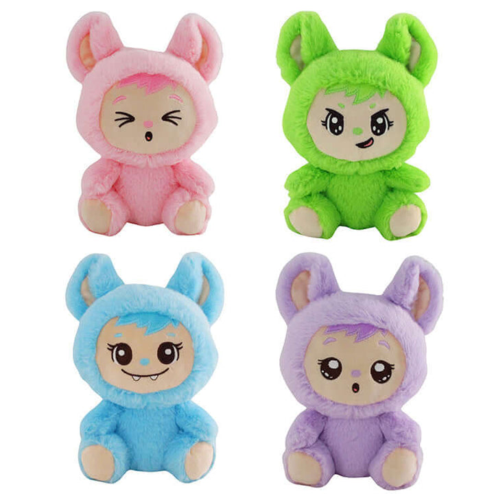 Collection of LaBabies plush toys in pastel colors, featuring cute anime-inspired designs and big personalities.