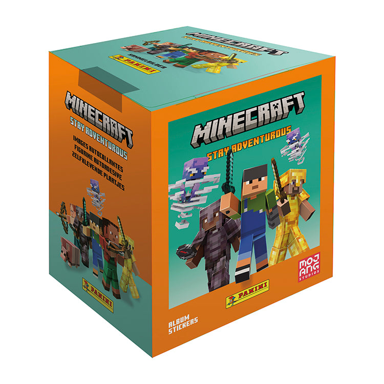 Minecraft Stay Adventurous sticker collection box featuring characters and mobs from the game.