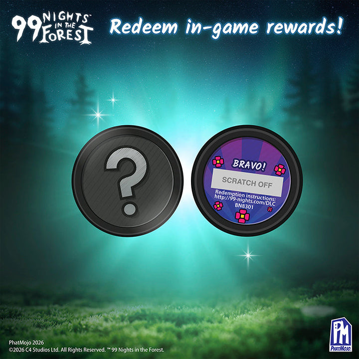 99 Nights In The Forest Series 1 Collector Bundle scratch-off cards for redeeming in-game rewards