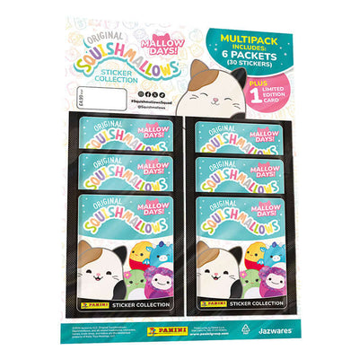 Squishmallows 'Mallow Days' sticker collection multi-pack with six packets and limited edition card.