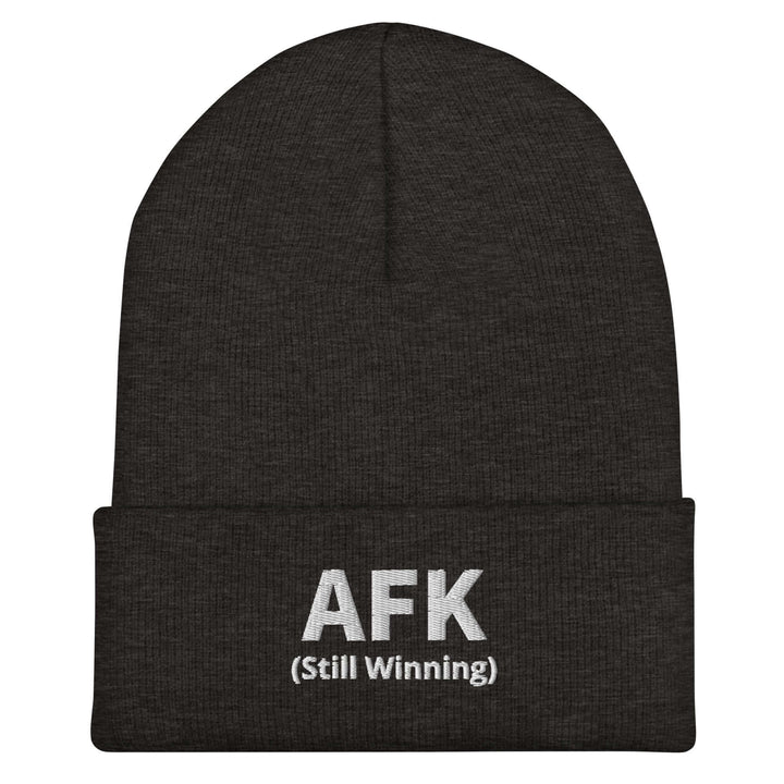 AFK Cuffed Beanie in black with white embroidered text saying AFK (Still Winning)