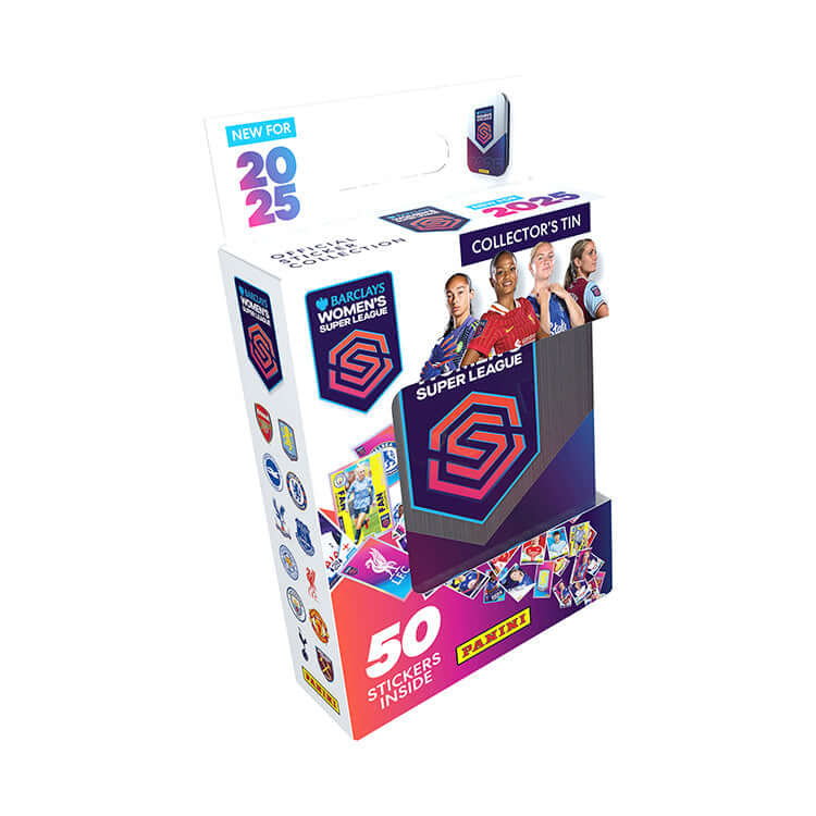 Barclays Women's Super League 2025 Sticker Collection Box with Collector's Tin featuring Impact Players and Power Pairs.
