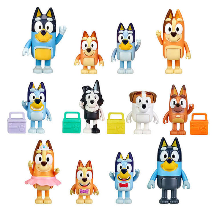 Bluey Series 1 Family Figure Pack with Bluey, Bingo, Chilli, Bandit and accessories, 2.5-3 inches, articulated figures for preschool play.
