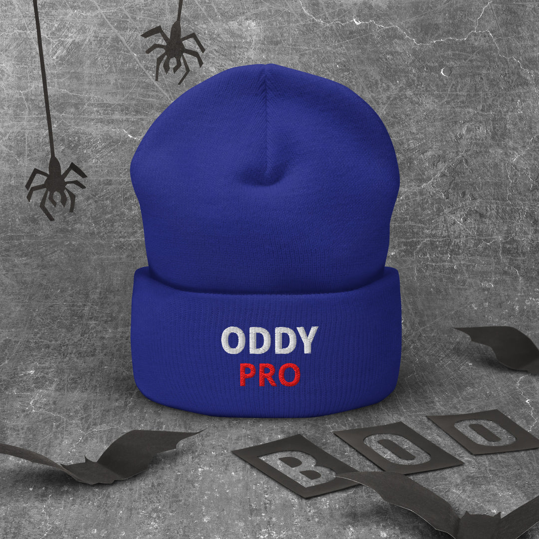 Oddy Pro Cuffed Beanie in blue, featuring embroidered &