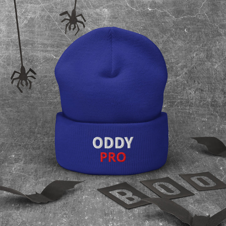 Oddy Pro Cuffed Beanie in blue, featuring embroidered &