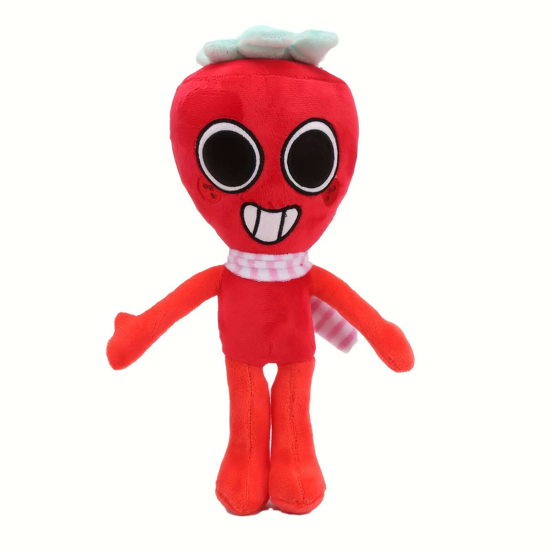 Dandy's World plush toy, a soft red stuffed animal with big eyes and a scarf, perfect for playful decor and gifts.