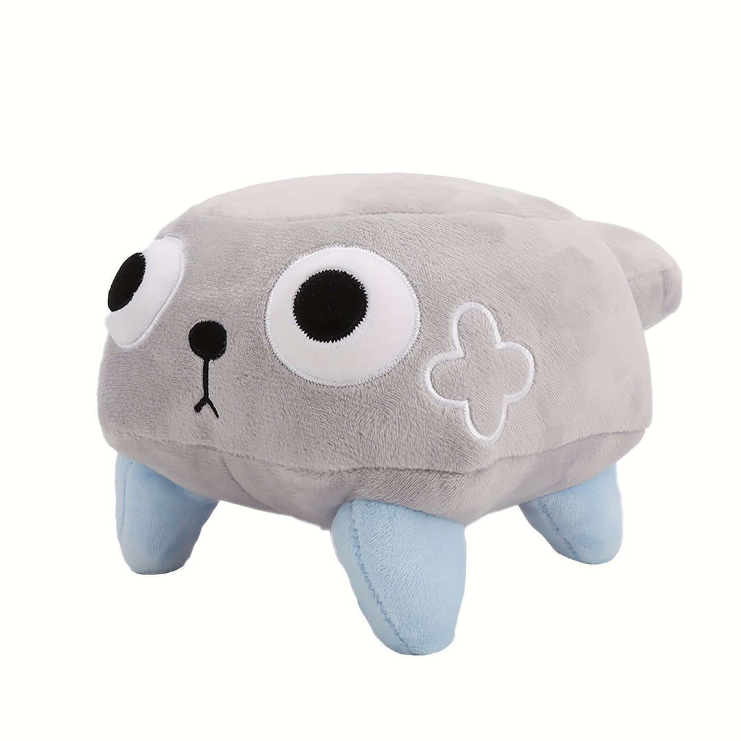Dandy's World Plush Pebble Dog stuffed animal in gray with blue feet, perfect for home decoration and gifting.