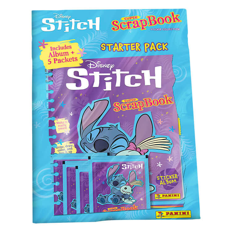 Disney Stitch Super ScrapBook starter pack featuring album and sticker packets for creative fans.