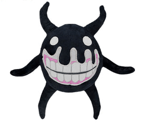 Collectable plush of a spooky entity with a black body and a grinning face, inspired by Doors Series 1 game.