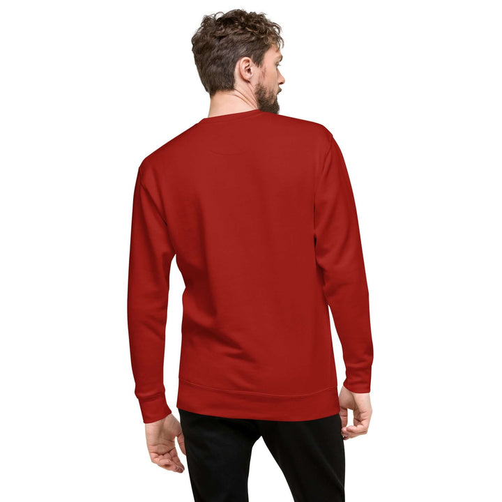 Earthlets Unisex Premium Sweatshirt shown from the back in vibrant red, featuring a classic cut and comfortable fit.