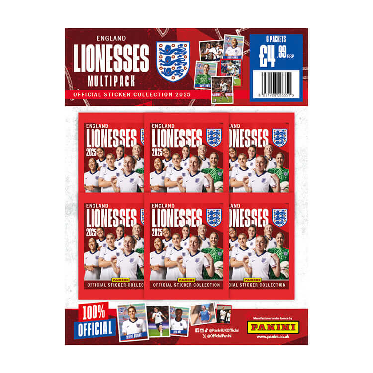England Lionesses Official Sticker Collection 2025 multipack featuring stickers of women's football stars from Panini.