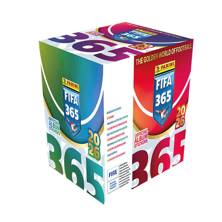 FIFA 365 2025/26 Sticker Collection packaging with vibrant colors showcasing international football stickers.