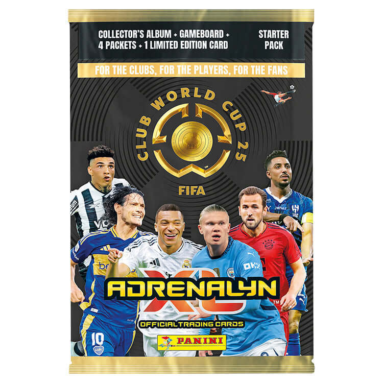 FIFA Club World Cup 2025 Adrenalyn trading cards pack featuring top players and collector's items from Panini.