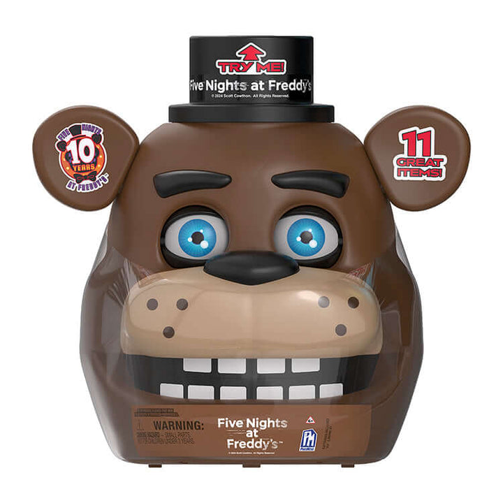 Five Nights at Freddy's Animatronic Freddy Bundle with light-up eyes and 11 fun items for fans.