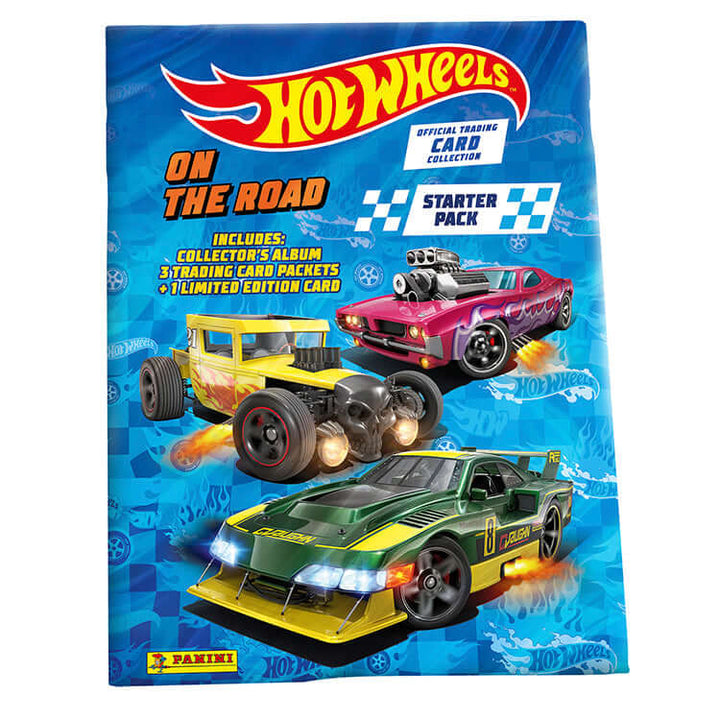 Hot Wheels On The Road trading card collection starter pack with cars and collector's items by Panini.