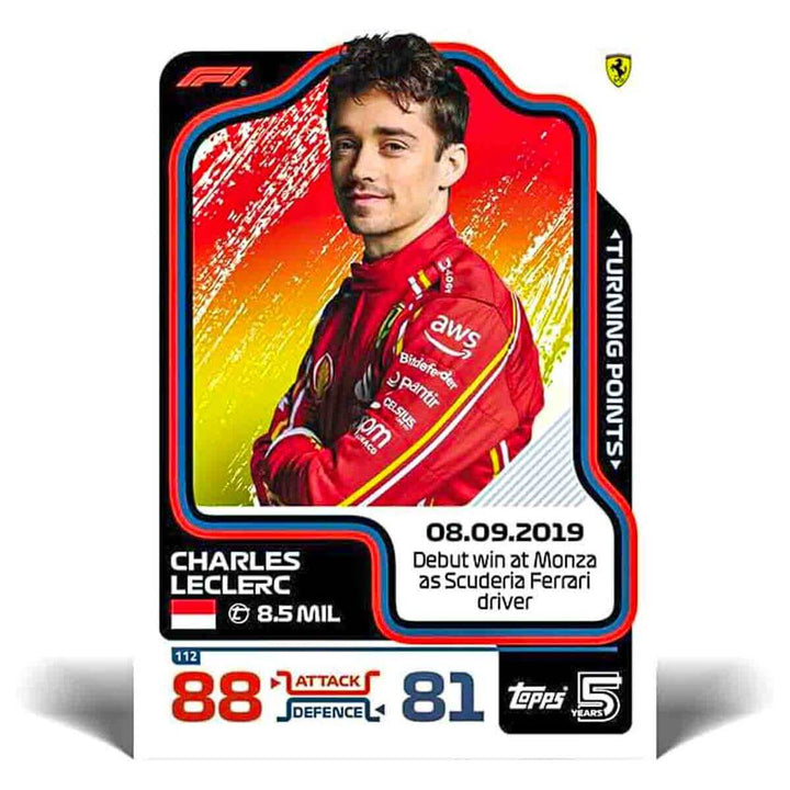 Turbo Attax Trading Card 2024 - Charles Leclerc Turning Points - Scuderia Ferrari Driver - Monza Debut Win