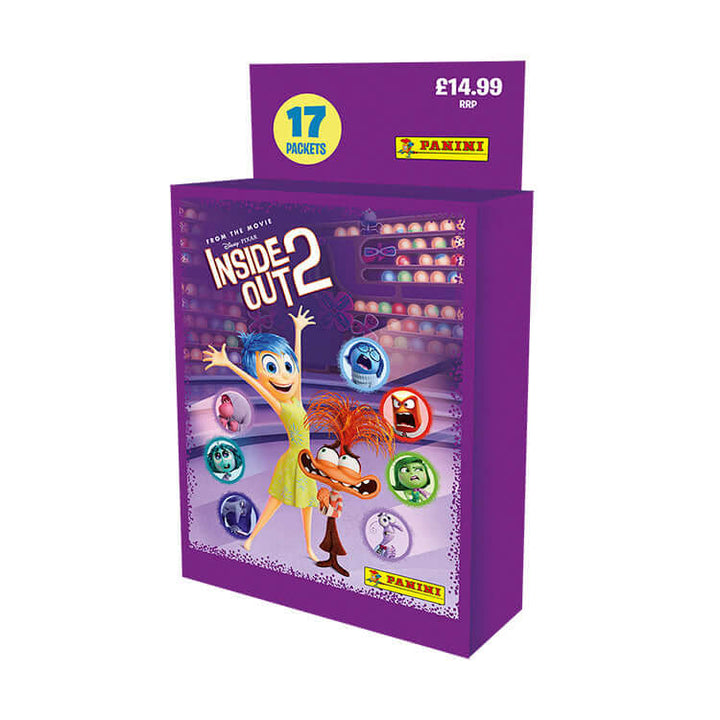 Inside Out 2 Sticker Collection Box by Panini featuring characters from the movie sequel, priced at £14.99 with 17 packets.
