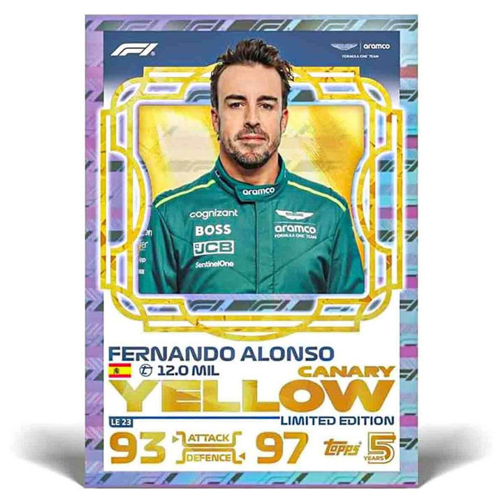 Fernando Alonso Turbo Attax 2024 Canary Yellow Limited Edition trading card