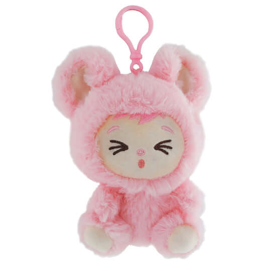 LaBabies 4-inch Collectable Plush Keychain in pink bunny design with cute expression and clip-on attachment.