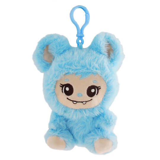 LaBabies 4-inch Collectable Plush Keychain in blue with cute expression and clip attachment.