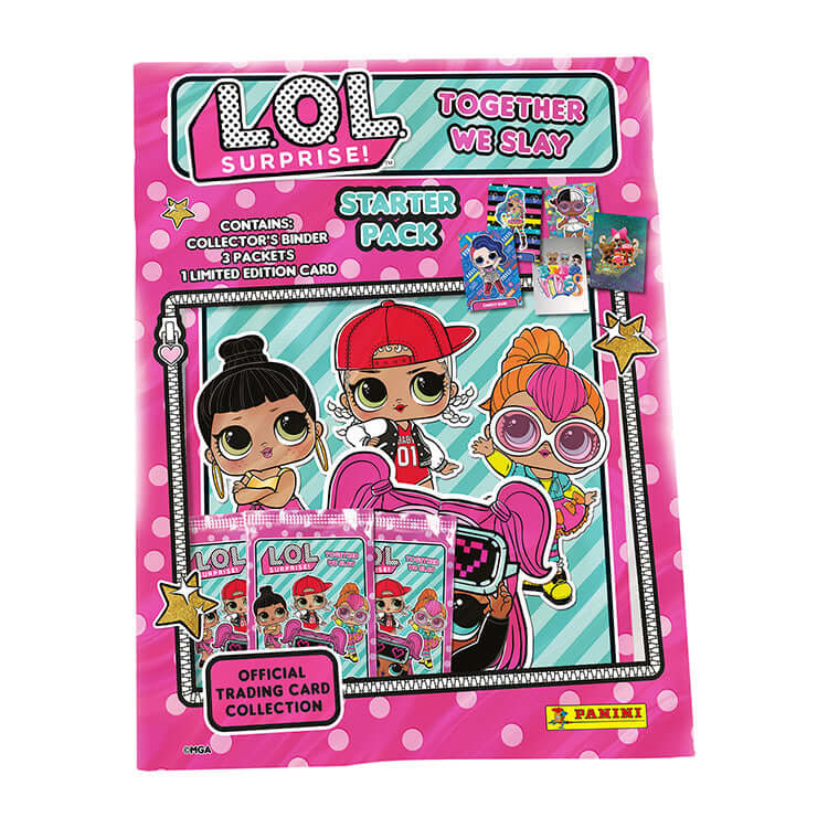 L.O.L Surprise Together We Slay starter pack featuring dolls, trading cards, and collector's binder from Panini.