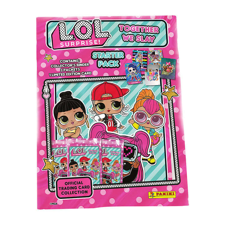 L.O.L Surprise Together We Slay starter pack featuring dolls, trading cards, and collector's binder from Panini.