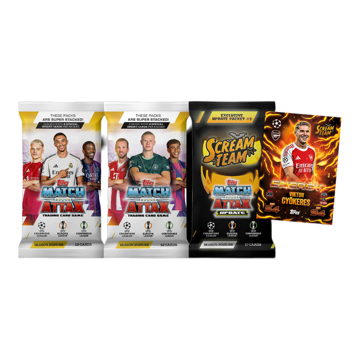 Match Attax Update - Scream Team Mega Multipack showcasing training card packs and exclusive cards.