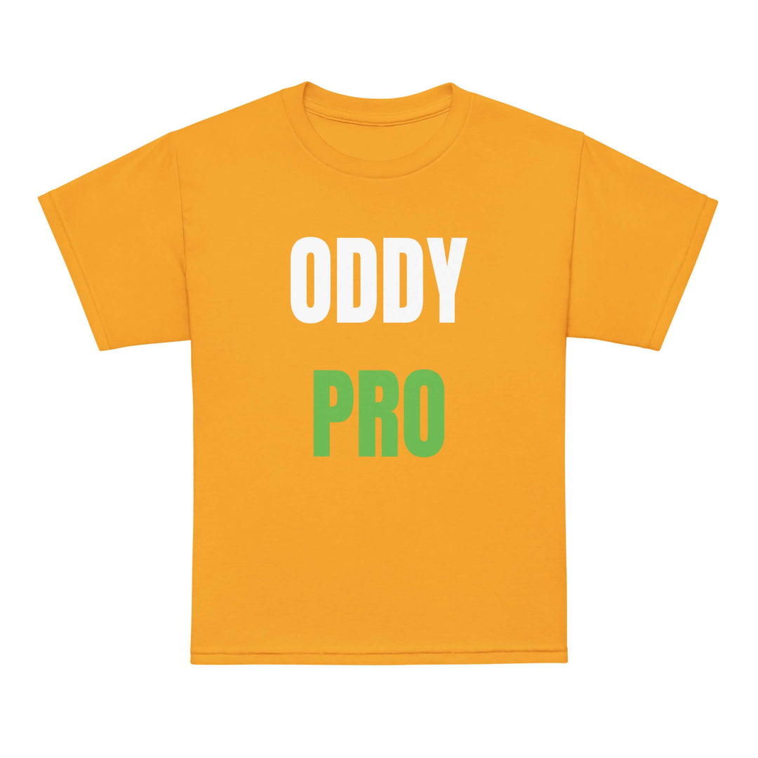 Oddy Pro Youth t-shirt in vibrant yellow color with bold graphic design, perfect for kids&