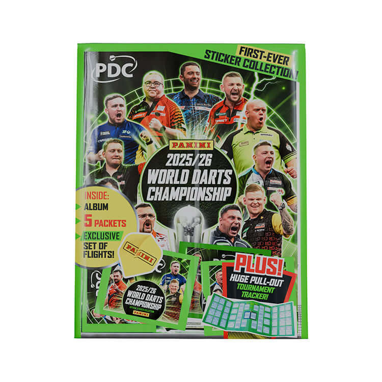 PDC 2026 World Championship Darts Sticker Collection featuring album and exclusive stickers.