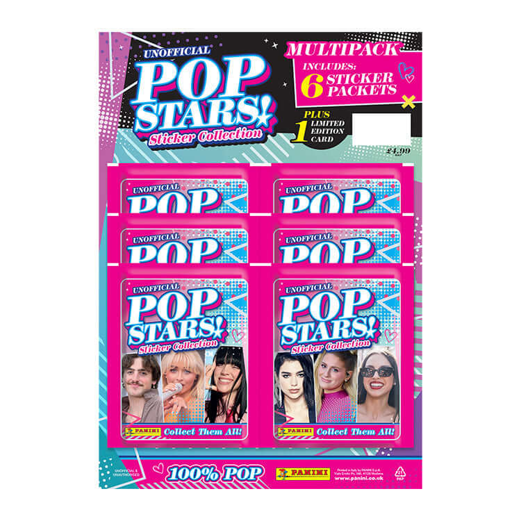 Pop Stars! Sticker Collection multipack featuring 6 sticker packets and a limited edition card by Panini.