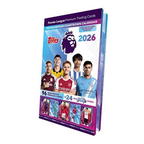 Premier League 2026 Festive Countdown Calender featuring exclusive trading cards and players.