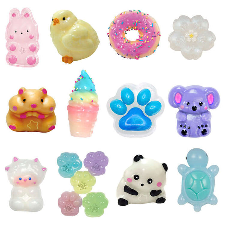 Taba World Ready-Made Mystery Tabas 4 Pack featuring squishy toys in various shapes and colors.