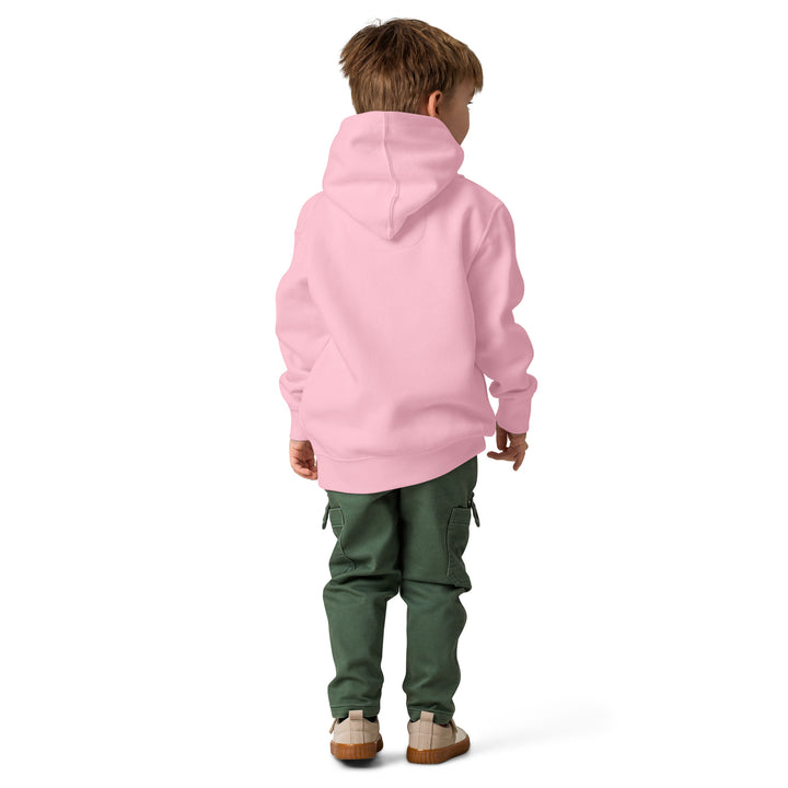 Back view of a child wearing an Oddy Pro Toddler fleece pullover hoodie in pink.