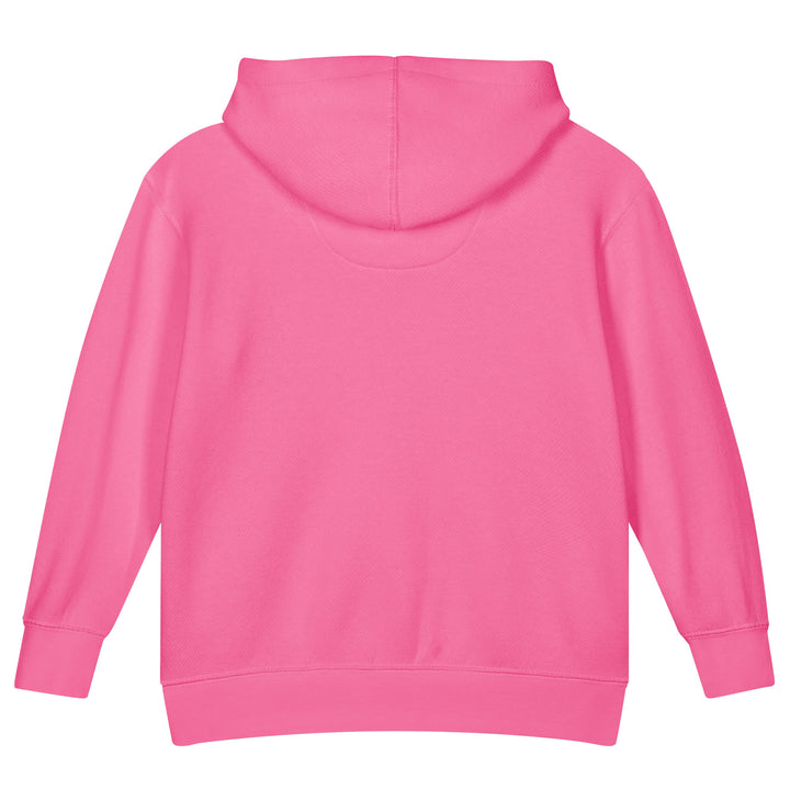 XP Grinder Toddler fleece pullover hoodie in bright pink, showcasing the back view and cozy design.