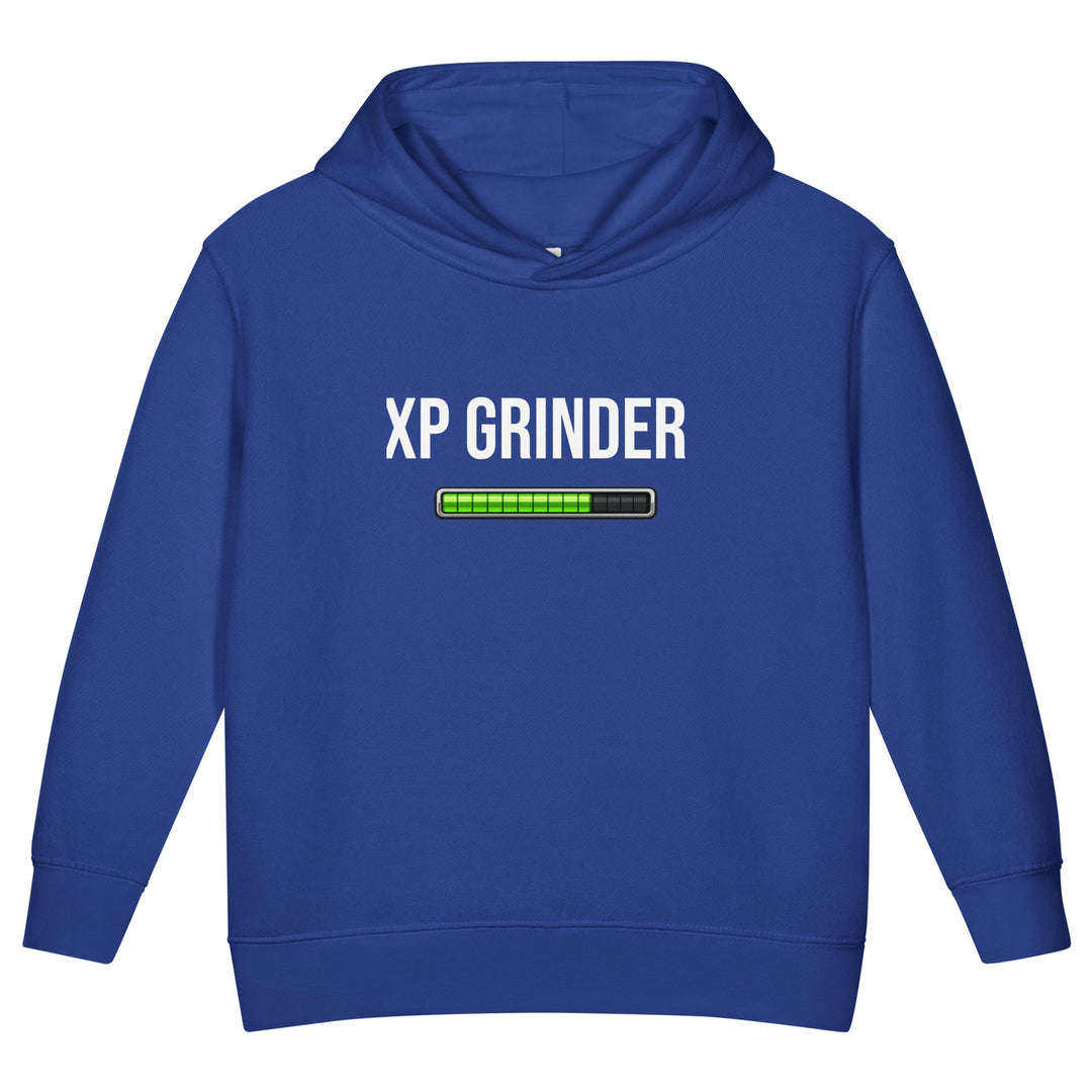 XP Grinder Toddler fleece pullover hoodie blue with progress bar graphic.