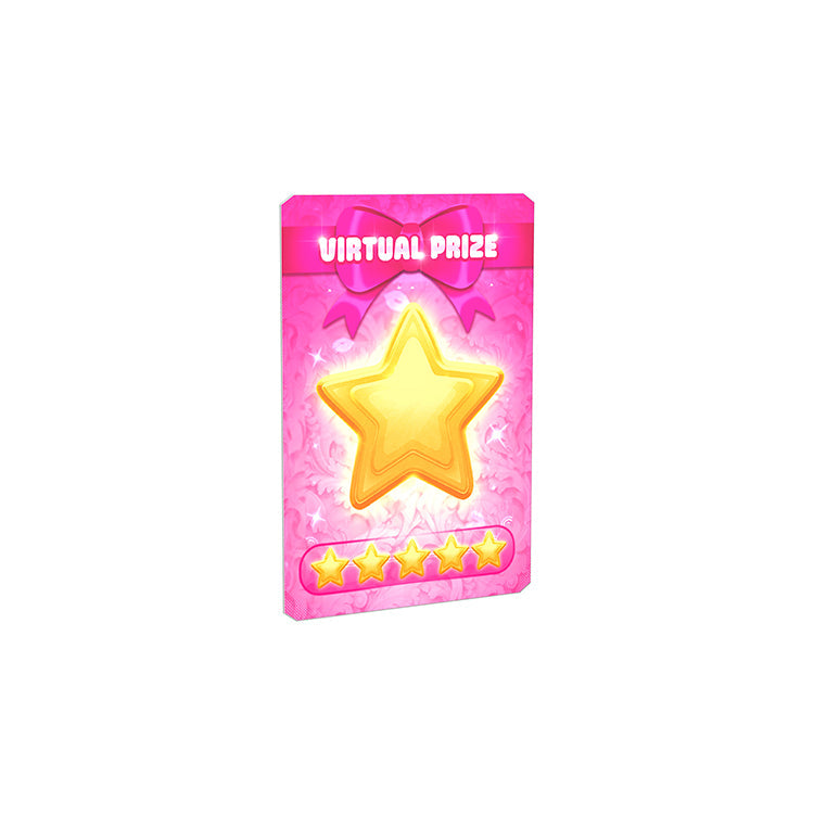 Virtual Prize graphic with a golden star on a pink background, symbolizing rewards in games.