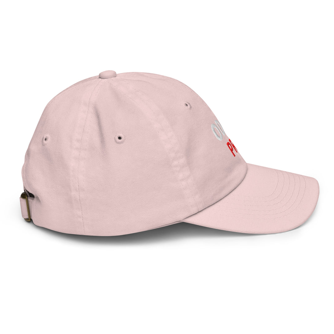 Oddy Pro Youth baseball cap in pink, featuring adjustable strap and 6 eyelets for breathability.