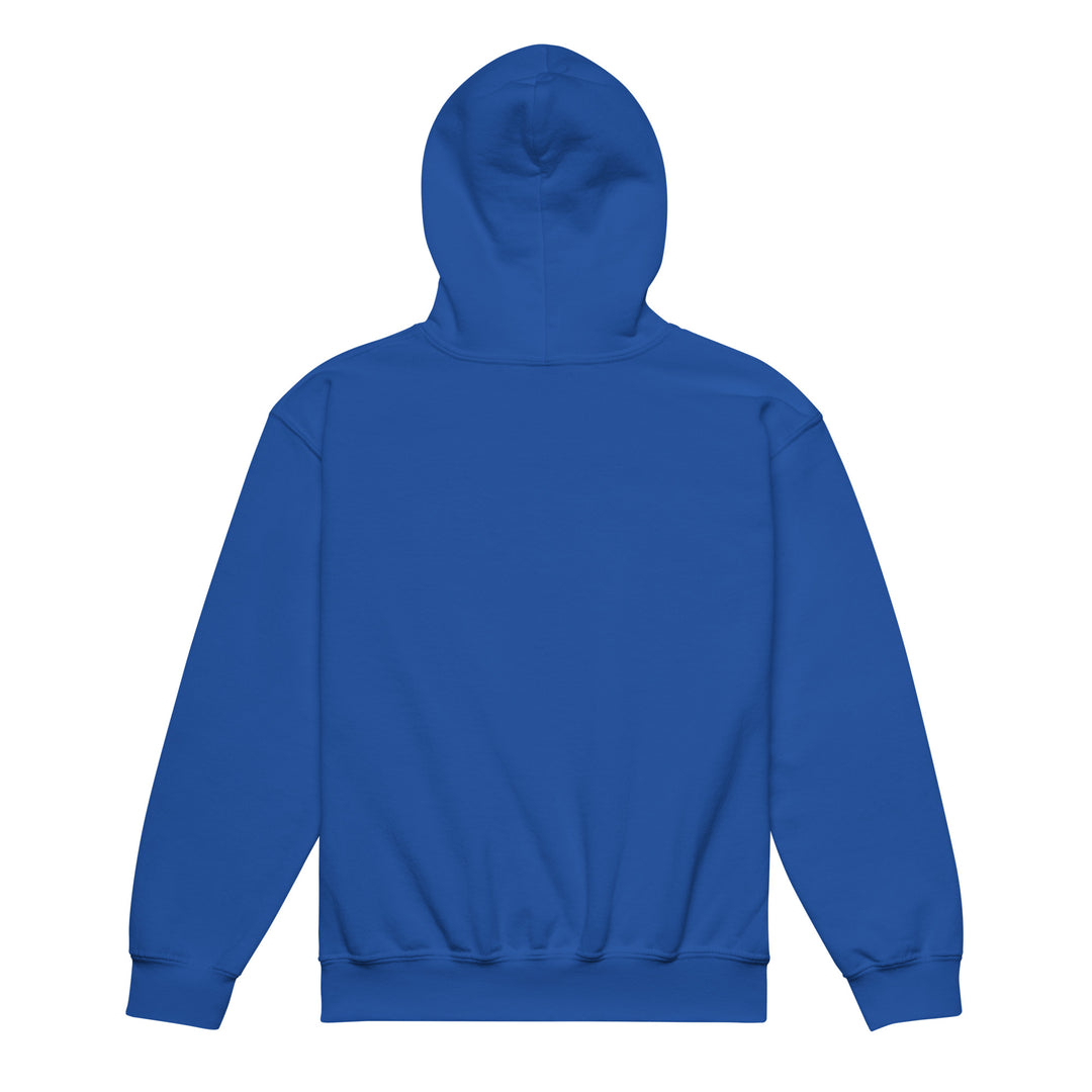 Back view of XP Grinder Youth heavy blend hoodie in blue color.