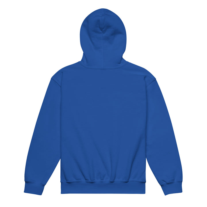 Back view of XP Grinder Youth heavy blend hoodie in blue color.