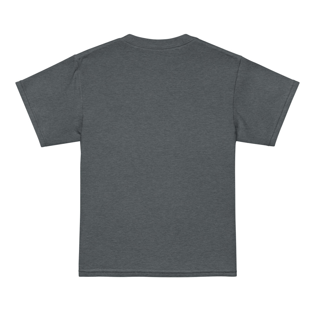 Back view of the XP Grinder Youth t-shirt in dark gray color, featuring a modern fit and soft fabric.