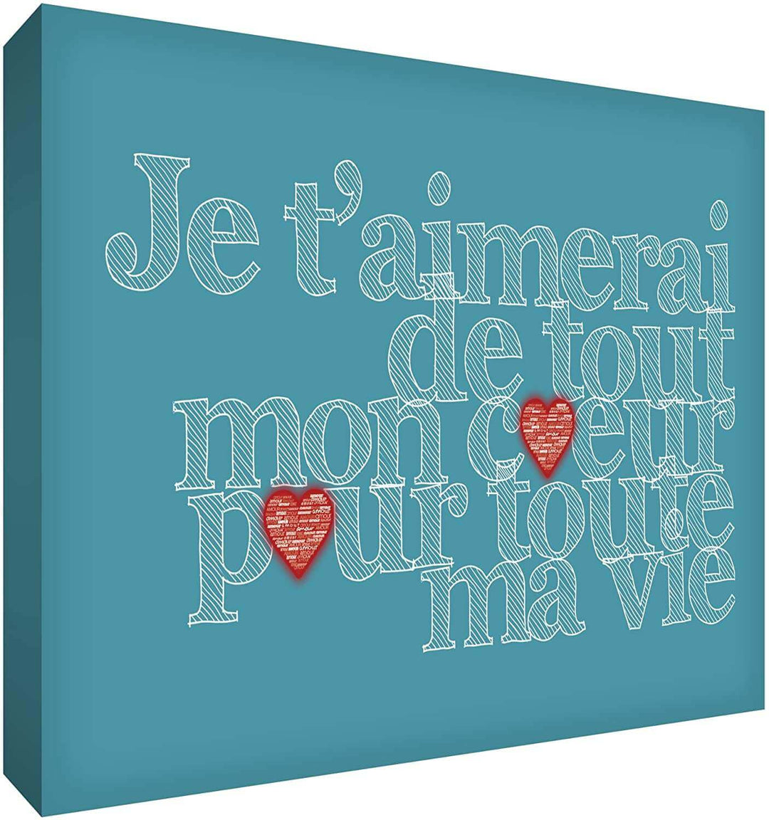 Feel Good Art Canvas Art with French Text - J'aimerai de tout mon coeur pour toute la vie Size Name: 60 x 91 cm Colour Name: Teal nursery art Earthlets