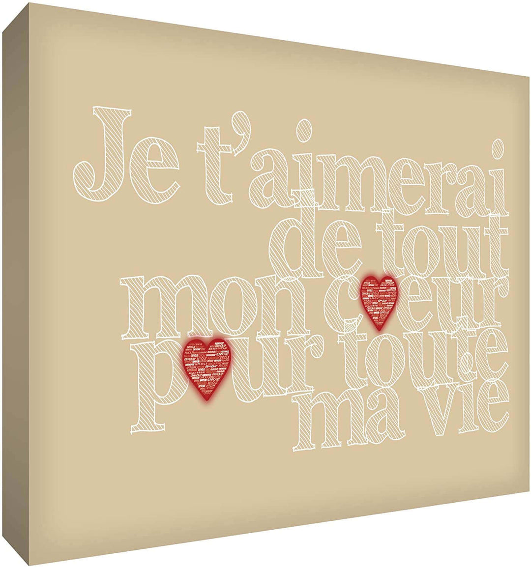 Feel Good Art Canvas Art with French Text - J'aimerai de tout mon coeur pour toute la vie Size Name: 60 x 91 cm Colour Name: Beige nursery art Earthlets