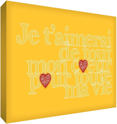 Feel Good Art Canvas Art with French Text - J'aimerai de tout mon coeur pour toute la vie Size Name: 40 x 60 cm Colour Name: Yellow nursery art Earthlets